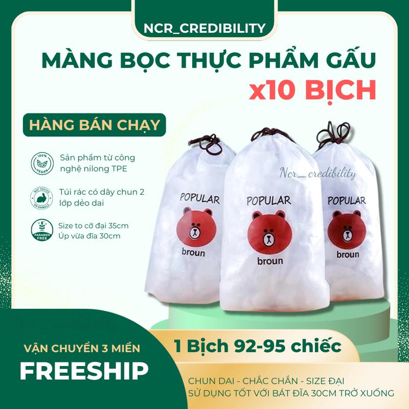 Combo 10 Bịch Màng Bọc Thực Phẩm Gấu 1 Bịch 90~95 Chiếc Loại To Dài 35cm