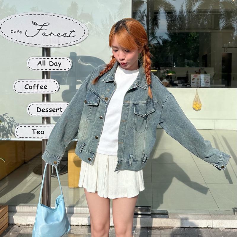 Áo Khoác Jean Croptop Lai To Có Đỉa.Dành Cho Nữ Freesize Dưới 58kg.Phong Cách Năng Động Trẻ Trung,Huyền Thanh Shop Women Jacket Green Pocket calem jeans