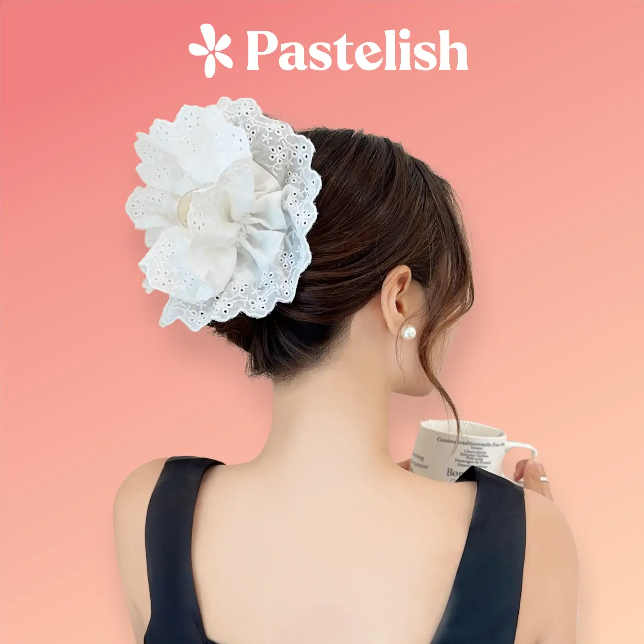 Cột tóc Scrunchies vải ren thêu 4 tầng, cỡ lớn (16 - 20cm) - dây buộc tóc ren phong cách Triệu Lộ Tư Nữ Women - Pastelish Label