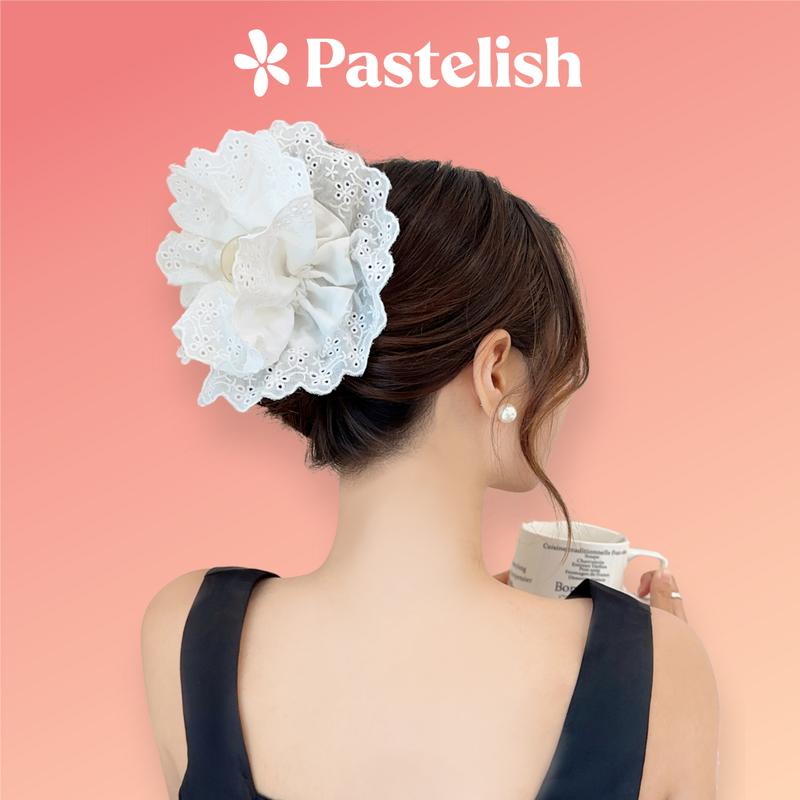 Cột tóc Scrunchies vải ren thêu 4 tầng, cỡ lớn (16 - 20cm) - dây buộc tóc ren phong cách Triệu Lộ Tư Nữ Women - Pastelish Label