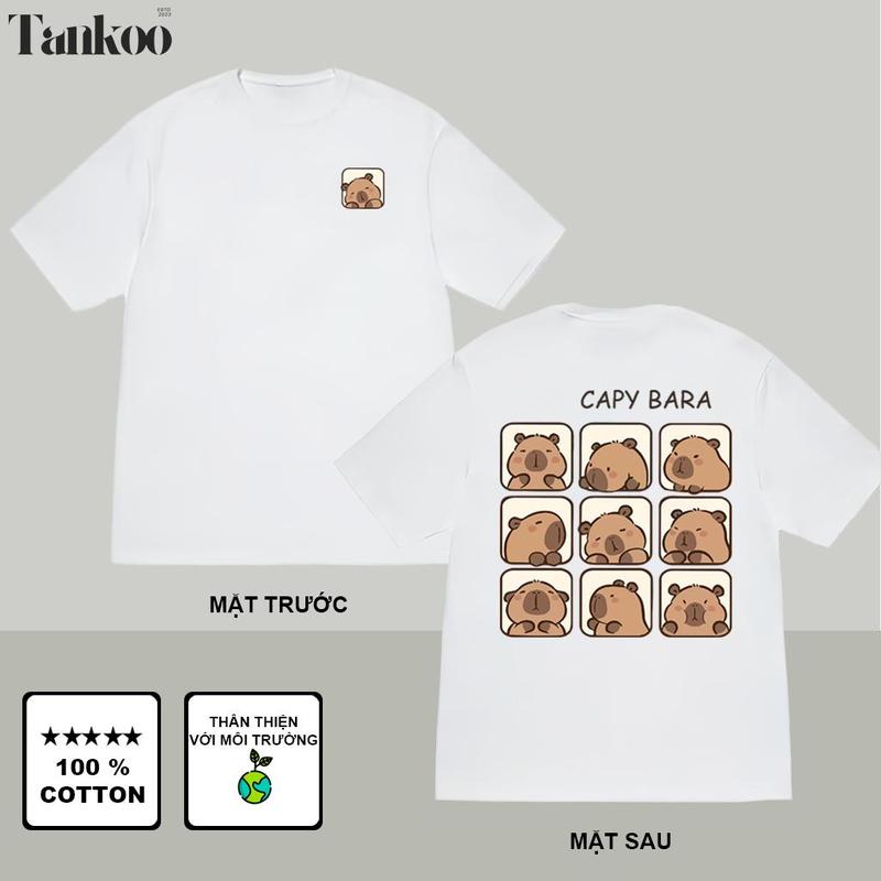 Product Introduction of TANKOO áo thun in nam nữ chất liệu cotton cực đẹp-Áo thun Tay ngắn In Hình CAPYBARA NÂU dễ thương Cotton 230g áo thun nam 2025 mới 16