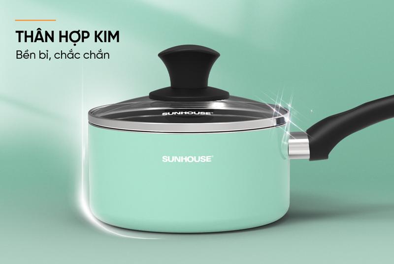 Product Introduction of Quánh chống dính đáy từ Sunhouse SHG-MP16M - Đáy từ - Chống dính 2 lớp an toàn -Tay cầm cách nhiệt, vung kính bền 7