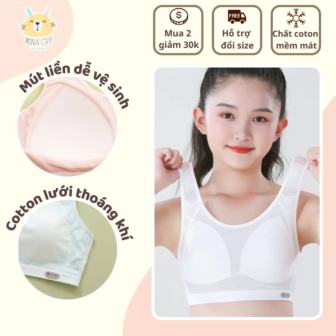 Áo lá học sinh cotton lưới co dãn thoáng khí, phú hợp cho bé gái mặc đi học Mina Chip A16