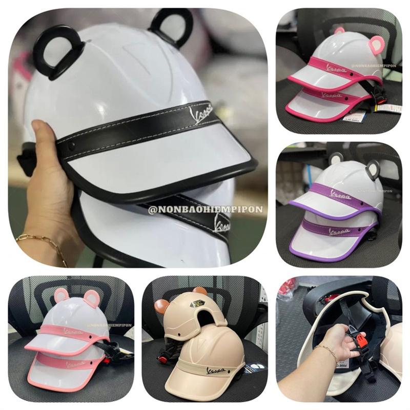 Mũ bảo hiểm luoi trai vespa khoét lỗ sau cột tóc kèm phụ kiện tai gấu cute , nón vespa chính hãnġ cao cấp bảo hành 1 năm