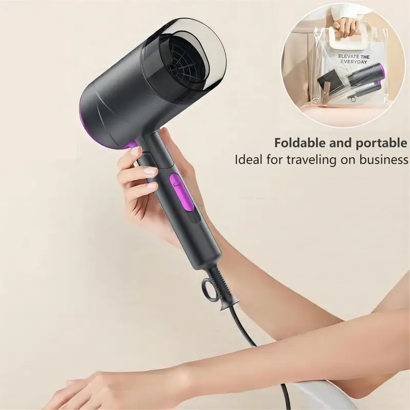 1200W Portable Foldable Hair Dryer, 1 Box Professional High-speed Hair Dryer with 3-speed Hot and Cold Wind Adjustment, Suitable for Home & Travel 3