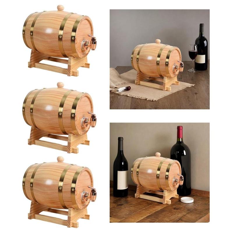 Oak Wine Barrel with Stand with Faucet Large Capacity Accessories Retro Wood Wine Barrel for Cocktail Beer Whiskey Bar 4