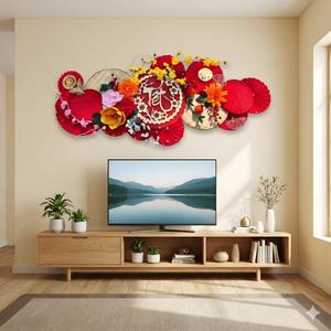 Decor Tết Chữ TẾT Gỗ Khổ Ngang Quạt Xếp Hoa Treo Tường Trang Trí Tết Bính Ngọ