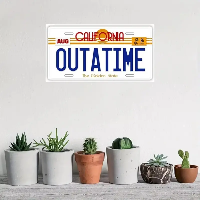 Vintage Outatime Car License Plate, Retro Car Tag Replica, Durable Metal Decorative Auto Accessory for Movies Fans Collection 4