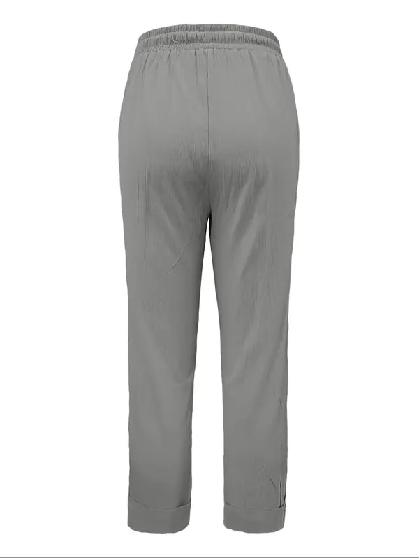 【Plus Size】 Solid Color Button Decor Pants, Casual Comfy Trousers for Daily Wear, Women's Bottoms for Summer 2