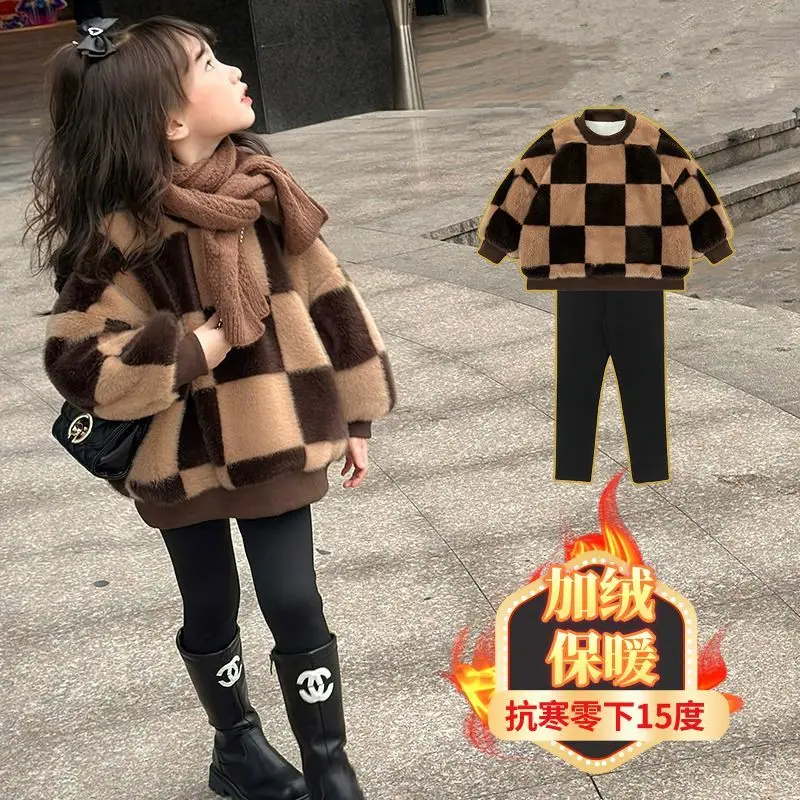 Bộ Đồ Lót Lông Cừu Cho Bé Gái, Bộ Sưu Tập Thu Đông, Áo Angora Dehaired Cho Bé Gái, Bộ Hai Mảnh, Áo Len Có Lông, Bán Chạy