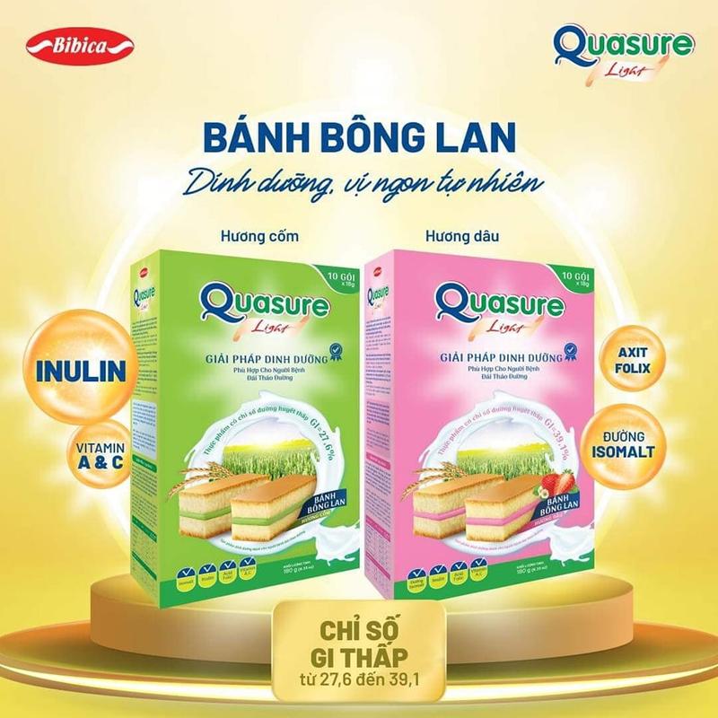 BAO BÌ MỚI - Combo Mix 2 Bánh Bông Lan Quasure Light Bibica 180g (Vị Dâu & Cốm) - Thực phẩm dành cho người ăn kiêng, tiểu đường 3