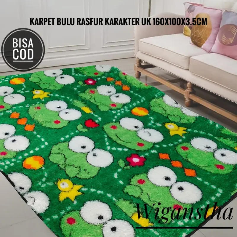 Karpet bulu rasfur motif karakter uk 160x100x3,5CM / surpet motif bulu terbaru Kain rasfur 0