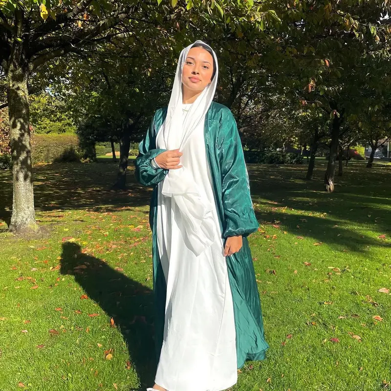 European Muslim Women's Clothing Abaya Fashion Cardigan Robe Arabic Turkish Satin Solid Color Elegant 3