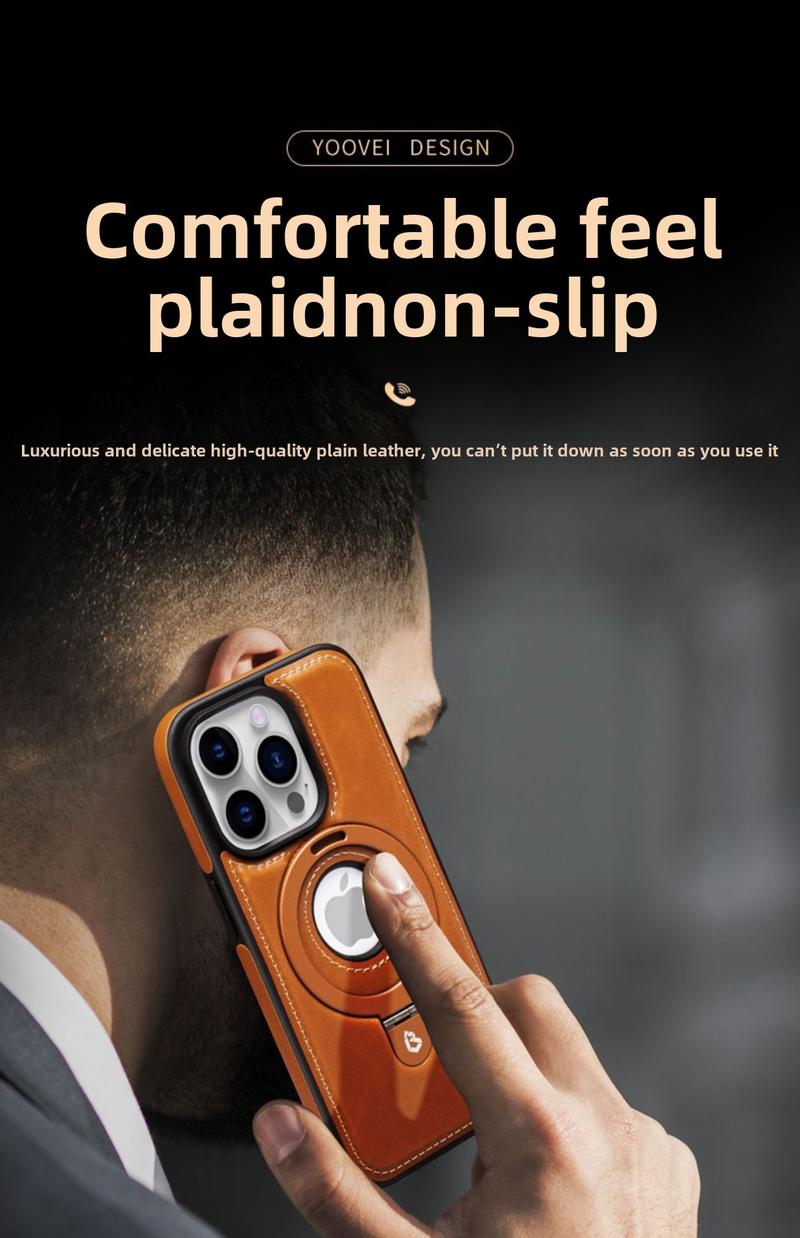 Product Introduction of Magnetic Phone Case, Luxurious Genuine Leather, Suitable for iPhone 12 13 14 15 16 Pro Max and 14 15 16 Plus, Magnetic Safety Protective Case, with P-shaped Fixing Ring, Stand Logo, Cut-out Back Cover 12