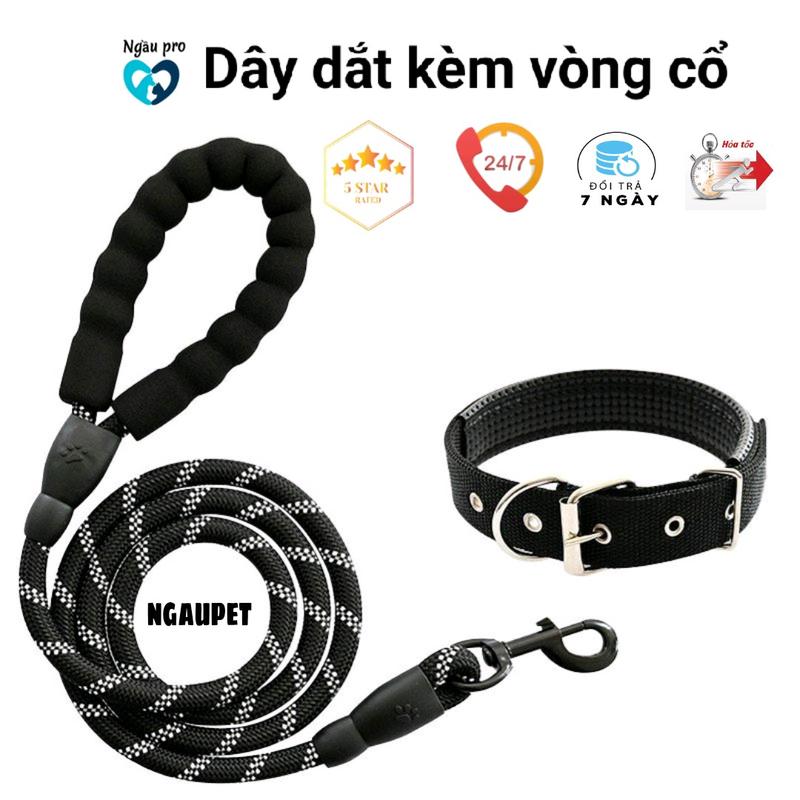  Dây dắt chó có kèm vòng cổ cài móc xích đi dạo phản quang đêm chắc chắn bền tùy chỉnh được phù hợp với cổ chó Ngaupet 