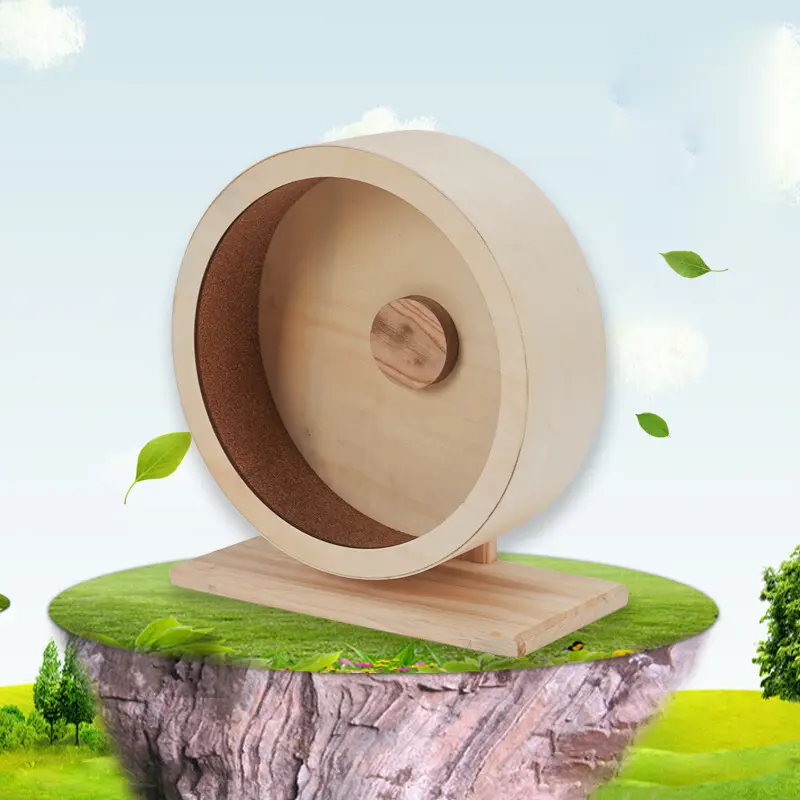 Wooden Mute Hamster Running Wheel Double Bearing Exercise Treadmill Djungarian Hamster Totoro Cork Mat Hamster Wheel Toy