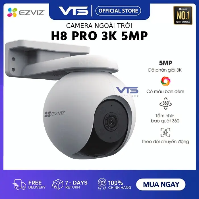 Camera Wifi EZVIZ H8 Pro 3K 5MP Siêu Nét, QHD - Xoay 360 Độ Ngoài Trời, Đàm thoại 2 Chiều - H8 3K 5MP Ai Theo Dõi Chuyển Động 0
