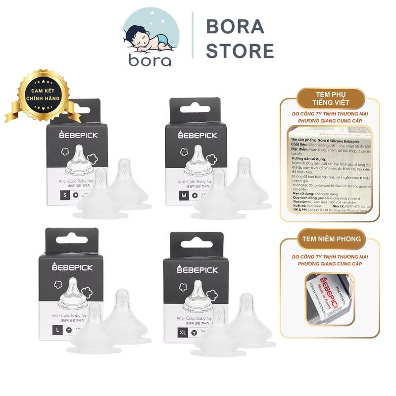 Núm ti Bebepick Hàn Quốc siêu mềm có 2 van thoát khí tốt đủ size S/M/L/XL thay thế được các loại bình cổ rộng