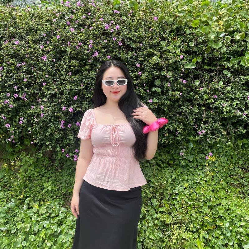 Áo babydoll linen kiểu tay phồng tiểu thư 3 màu hồng, đen, be bigszie 90kg