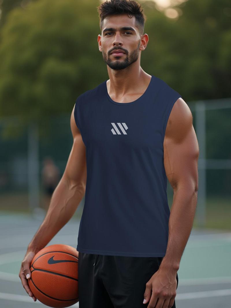 Product Introduction of Sporty Men's Geometric Print Round Neck Sports Tank Top, Regular Fit Quick Drying Breathable Sleeveless Sports Top for Gym Workout Running, Casual Sportswear for Men 6