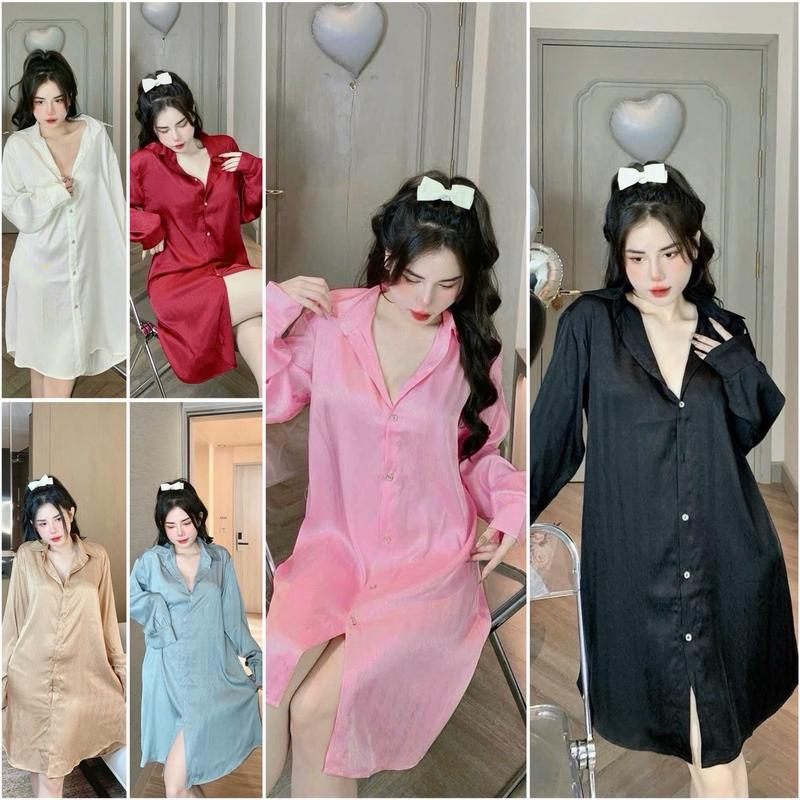 Váy From Dài Dấu Quần Cổ Sơ Mi Lụa Xước Mền Mịn Lên Dáng Sang Chảnh Freesize Dưới 63Kg Nữ vaysomi dam lua