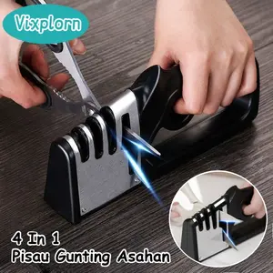 Vixplorn 4 In 1 Pisau Gunting Asahan Knife Sharpener Pisau Asah Pengasah Pisau Gunting Dapur Knife Sharpener Alat  Gunting Pisau Daging Pisau Buah Hitam Baja