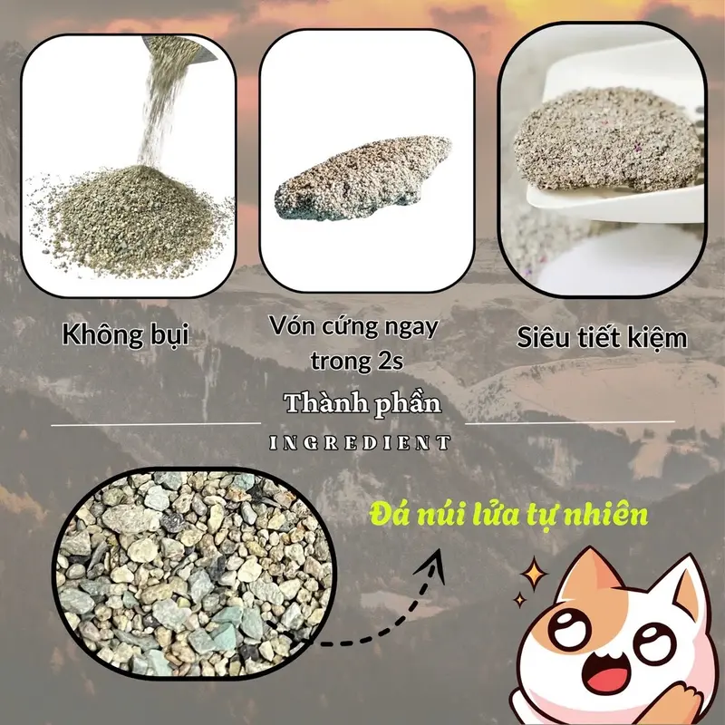 Cát vệ sinh cho mèo URI CAT LITTER từ đá khoáng tự nhiên rất ít bụi 1