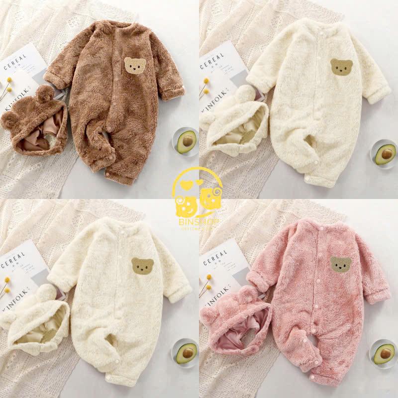 Body Lông Cừu Ấm Áp Cho Bé Bodysuit Bé Trai Bé Gái dễ thương Quần Áo Trẻ Em Bộ Liền Thân Thu Đông Size 3-12kg