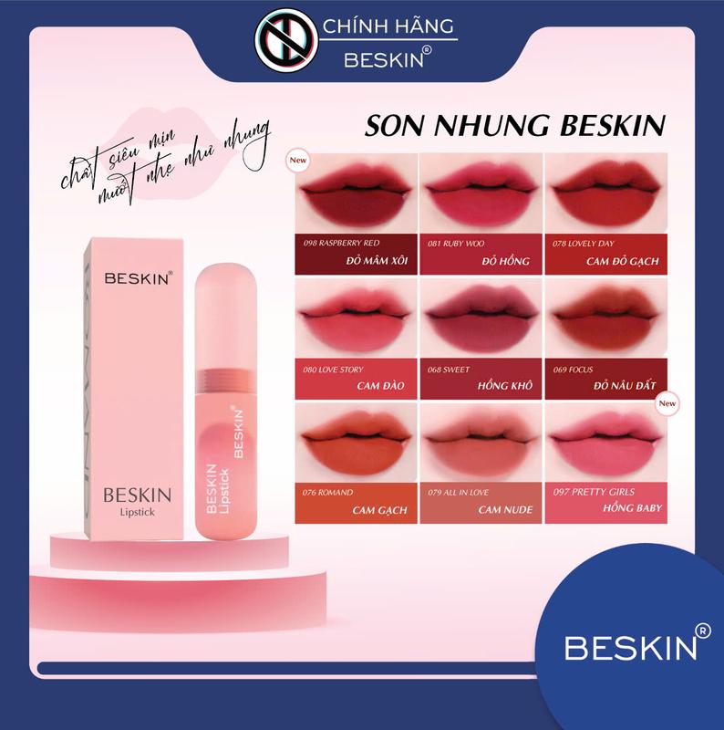 Son nhung BESKIN - Dung tích: 2,5g - Thương Hiệu: Beskin - Cosmetic Mỹ Phẩm Trang Điểm Son Môi Son Kem Women Nữ