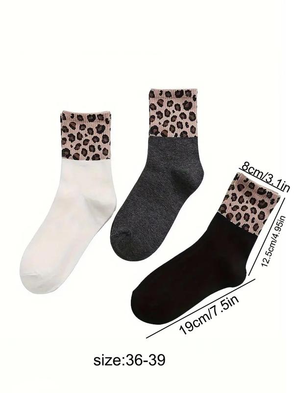 Women's Colorblock & Leopard Patchwork Print Crew Socks, Fashion Casual Comfy Socks for Daily Outdoor Wear, Socks for Women for All Seasons, Socks for Women 1