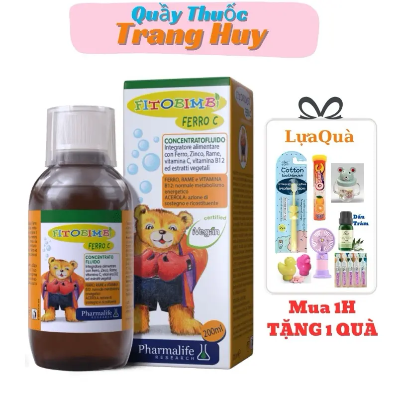 Siro Fitobimbi Ferro C bổ sung Sắt Kẽm và Vitamin Khoáng Chất giúp tăng đề kháng tăng hệ miễn dịch cho bé Chai 200ml