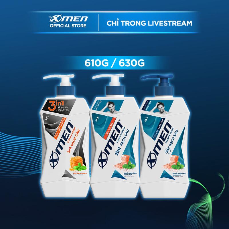 Sữa Tắm gội dưỡng Xmen Clean & Fresh 3in1 610g Sạch Gàu/ 2in1 610g Sạch Sâu/ Dầu gội Sạch Gàu 630g