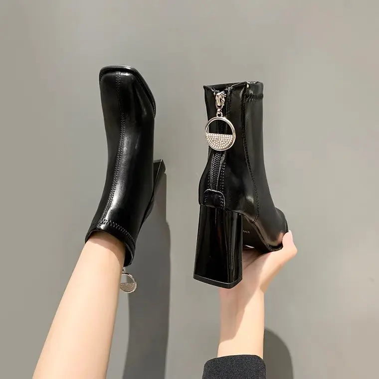 Bốt nữ da lì khóa sau gót cao 9cm có lót lông hàng siêu đẹp GiàY Shoes 2
