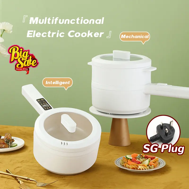 Electric Food Warmer Household Electric Frying Pan Integrated Cooking Multi-Functional Electric Cooker Student Dormitory Small Electric Pot Electric Hot Pot,1.8L Electric Cooker Steamer, Multifunctional Non-stick Pan Smart Button