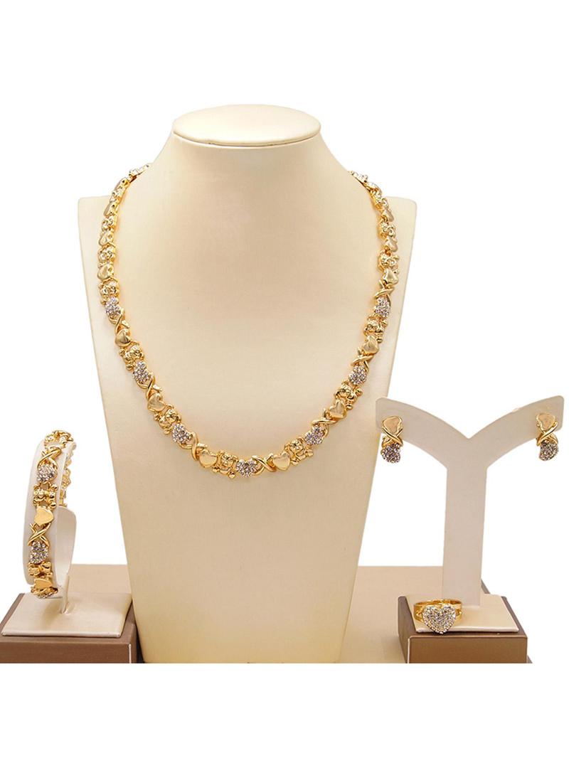 Product Introduction of Women's Elegant Heart Design Jewelry Set, Fashion Rhinestone Decor Necklace & Earrings & Ring & Bracelet, Trendy All-match & Exquisite Jewelry Set for Birthday Gift 4
