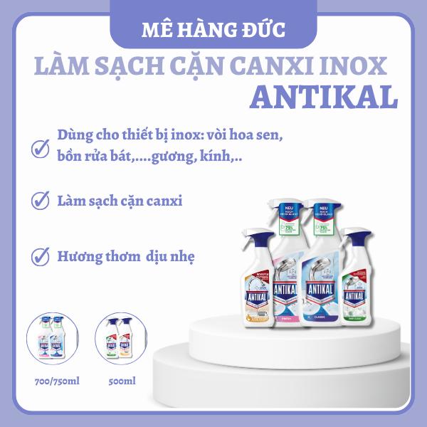 Chai Xịt Tẩy Cặn Canxi, Vệ Sinh Vòi Inox Nhà Tắm Antikal 750ml Hương Thơm, Làm Sạch Vết Bẩn Cặn Canxi Vòi Inox Nhà Tắm Sáng Bóng