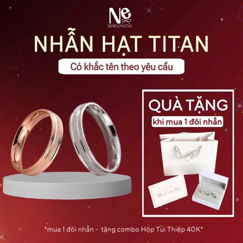 [có lẻ] Nhẫn titan Hạtt  nene ko rỉ xinh 2 màu - có khắc tên Titan - 1 đôi Tặng hộp22 túi thiệp - nhẫn cặp - nhẫn đôi 1