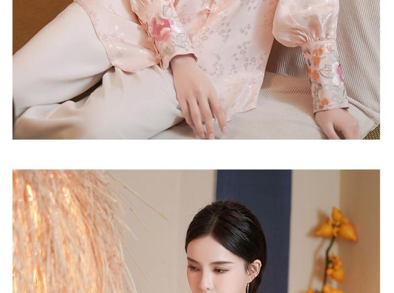 Product Introduction of Loose Version New Chinese Style Women's Shirt 2023 New Chinese Style Ethnic Style Tang Costume Top Long Sleeve Stand Collar Women 18