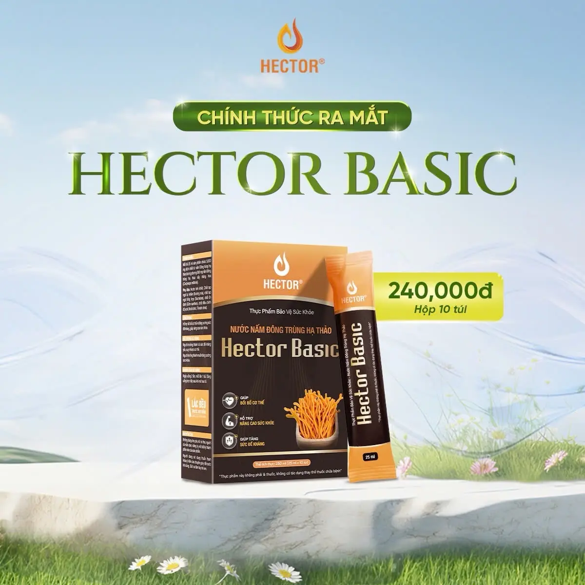 Nước nấm Đông trùng hạ thảo Hector Basic 240k/hộp 10 gói, 2150k/thùng 10 hộp= 100 gói