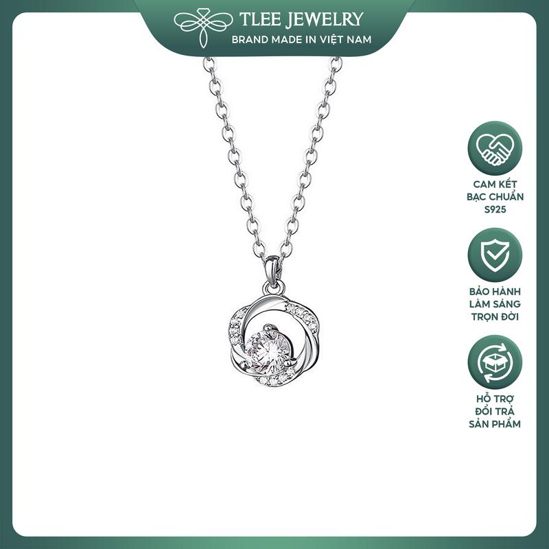  Dây chuyền bạc nữ TLEE dáng mặt cánh hoa hồng viền xoắn đính nụ đá tròn lấp lánh TLEE JEWELRY D0295 