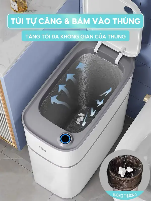 Thùng rác nắp mở cảm ứng Velar tự căng túi rác chống mùi chống nước cho phòng khách nhà bếp nhà vệ sinh - VELAR16 Đựng Rác Đồng 1