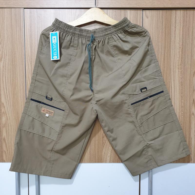 Quần short túi hộp nam trung niên si lửng chất kaki lưng thun co giãn from rộng Có Túi Menswear