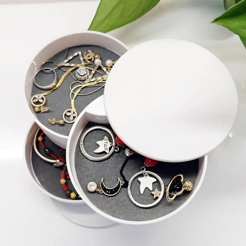 Round Multi-layer Desktop Rotating Jewelry Storage Box, Dust-proof Rotatable Accessories Makeup Organizer with Lid for Dressers for Bedroom, Room Organizer, Sweet Furniture, Dressers Countertop Organizers, Home Decoration, Room Decor, Teenage Girl Gifts 4
