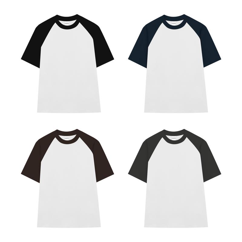 Áo Thun Trơn Phối [Raglan] Unisex Relaxed Fit Cotton 250gsm ELENTS Raglank ESST075 Cổ Tròn