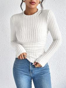 Women's Solid Mock Neck Tight Sleeve Sweater, Elegant Fashion Casual Long Sleeve Jumper for Daily Outdoor Wear, Women Knitwear for Fall & Winter
