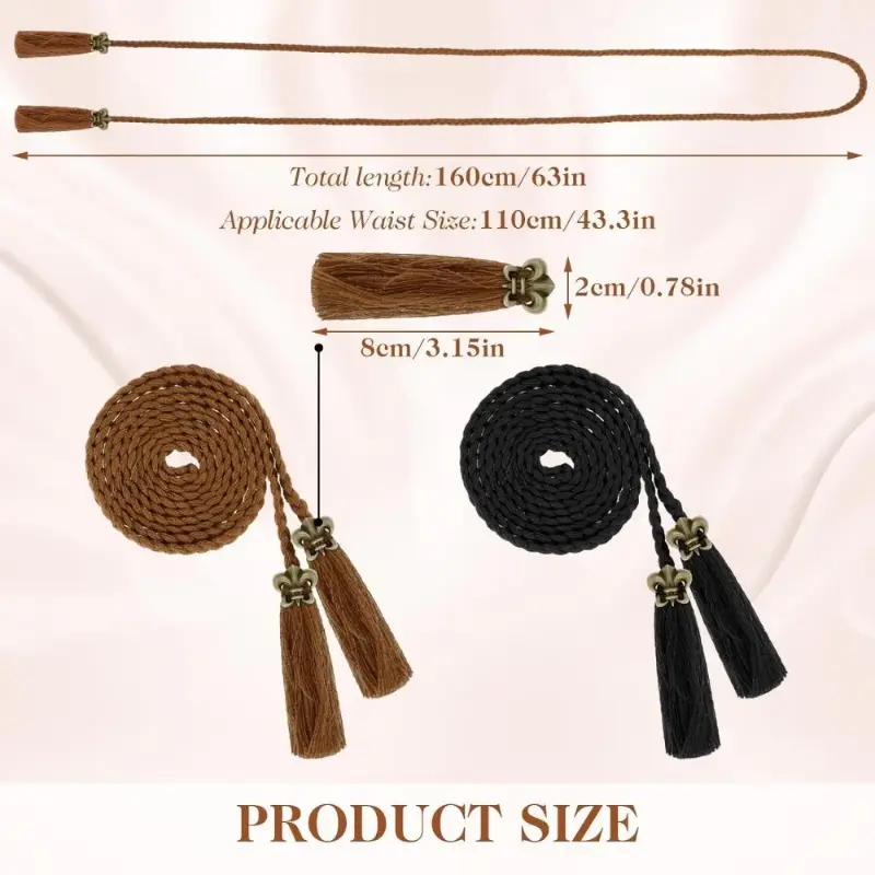 Women's Skinny Tassel Braided Waist Belt Braided Waistband for Dress Trendy Dress Decorative Handwoven Belt for Skirt Dress 1