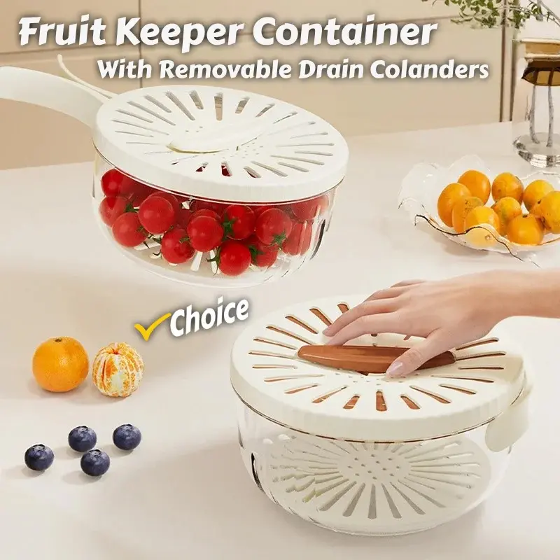 Drain Basket Keeper Container Practical Fruit Colander Foldable Handle Food Storage Container Removable Basket for Strawberry Kitchen Lid Strainer Utensils Drainer