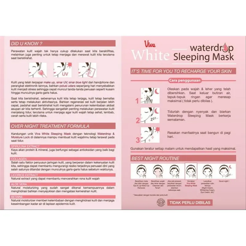 Viva Waterdrop Sleeping Mask | White Water Drop Night | Merah Jingga Official 5