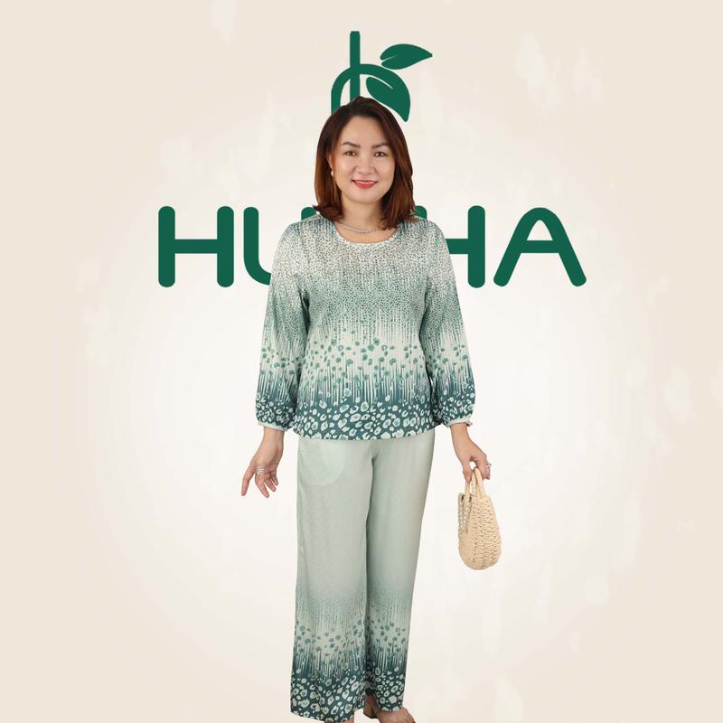 (Mẫu V28) - Đồ thiết kế trung niên HUY HÀ - Gấm , quần dài , tay dài viền 1