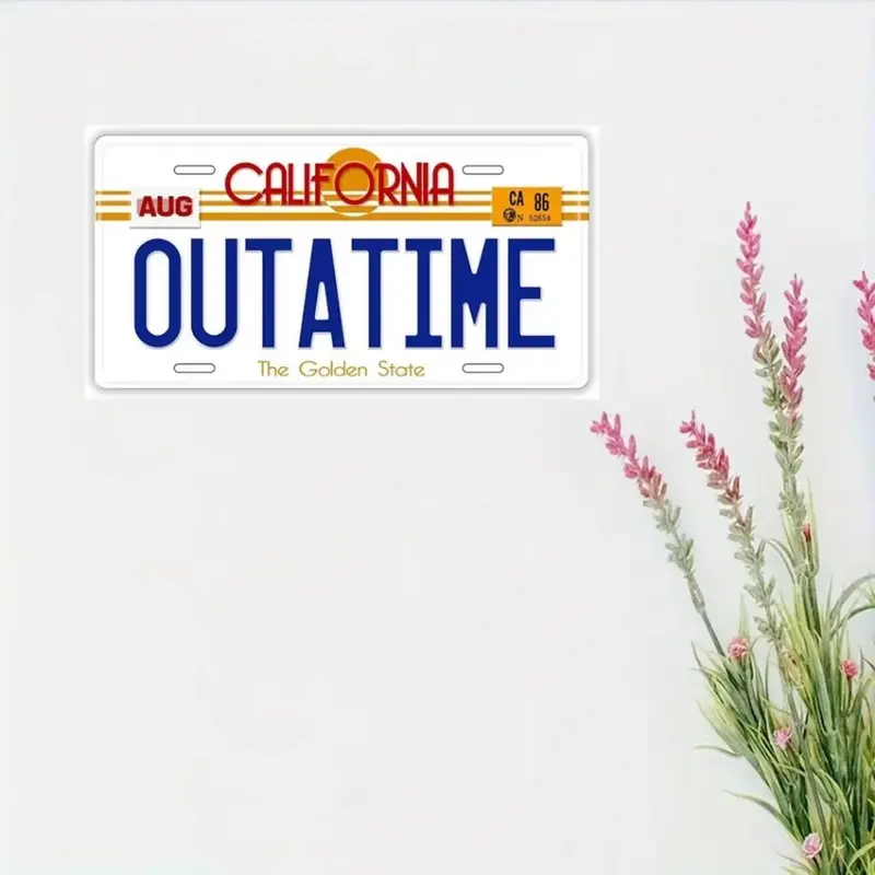 Vintage Outatime Car License Plate, Retro Car Tag Replica, Durable Metal Decorative Auto Accessory for Movies Fans Collection 5